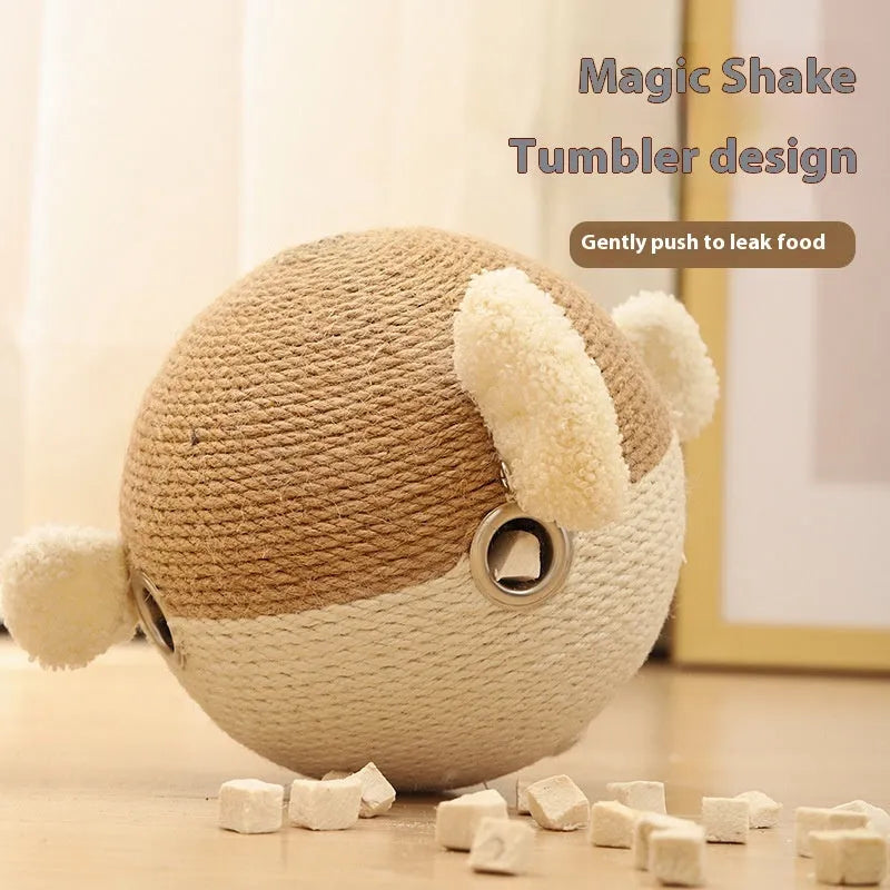 Colourful cube-shaped puffer leakage food feeder pet toy made of sisal hemp, measuring 15cm.