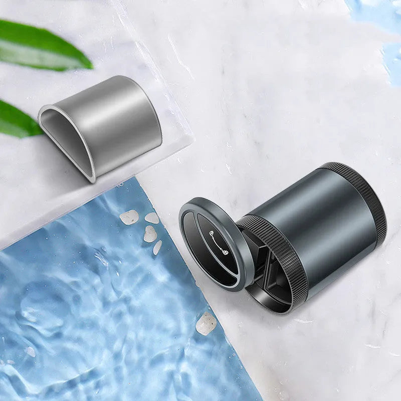Automatic sensing vehicle ashtray in black, grey, red, or blue with USB cable.