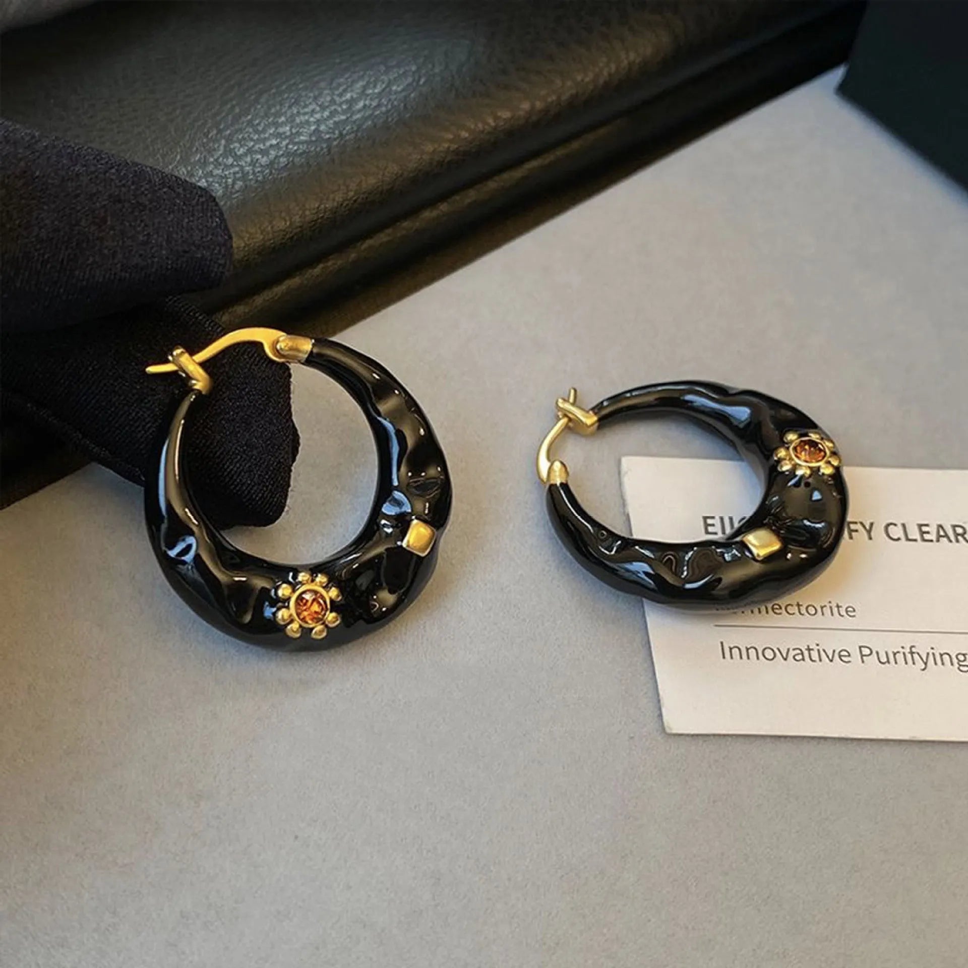 Hong Kong style retro ear studs with dripping oil treatment and rhinestone detail