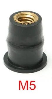 Black motorcycle rubber expansion nuts with brass threads in M4 M5 M6 sizes, set of 10 pieces.