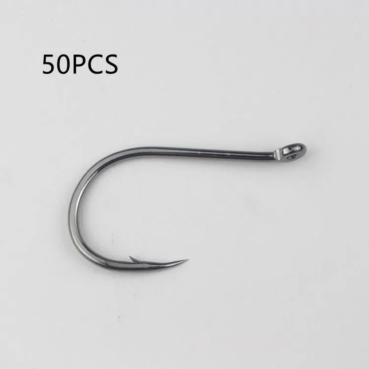 Bulk pack of alloy carbon steel fishing hooks with barbed crooked mouth design for sea rock fishing