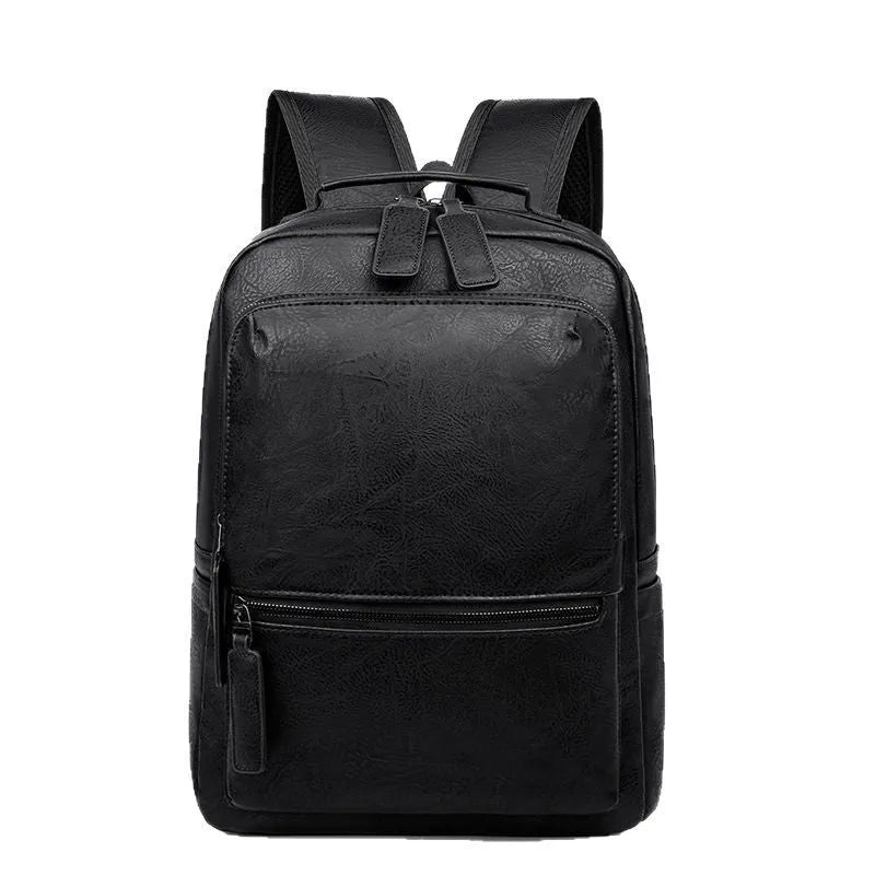 Men's vintage PU leather backpack in gray, 20-35L, with air cushion belt and patchwork accent