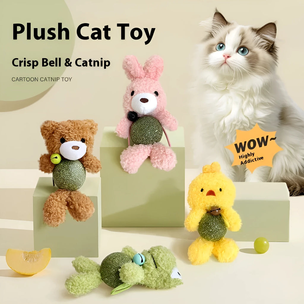 Plush catnip ball toy with creative animal doll design measuring 15cm height