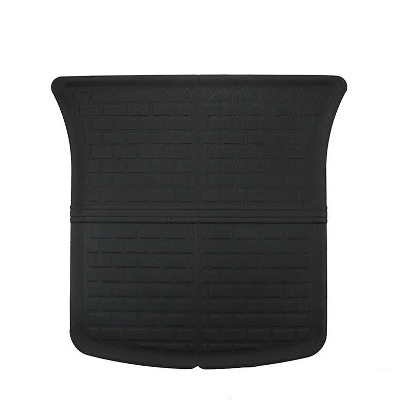 TPR material floor mat set for Tesla Model Y showing foot mats, tailbox mats, and storage box mats.