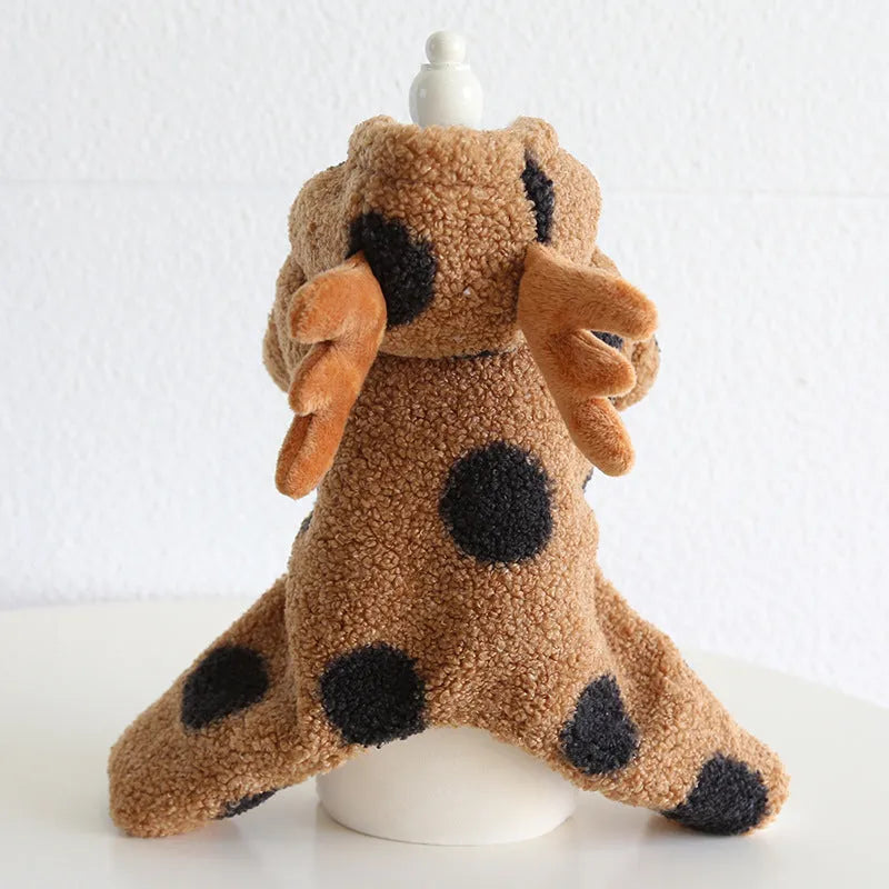 Polka dot pet clothing for dogs or cats in skirt and four-leg styles with elk couple design.
