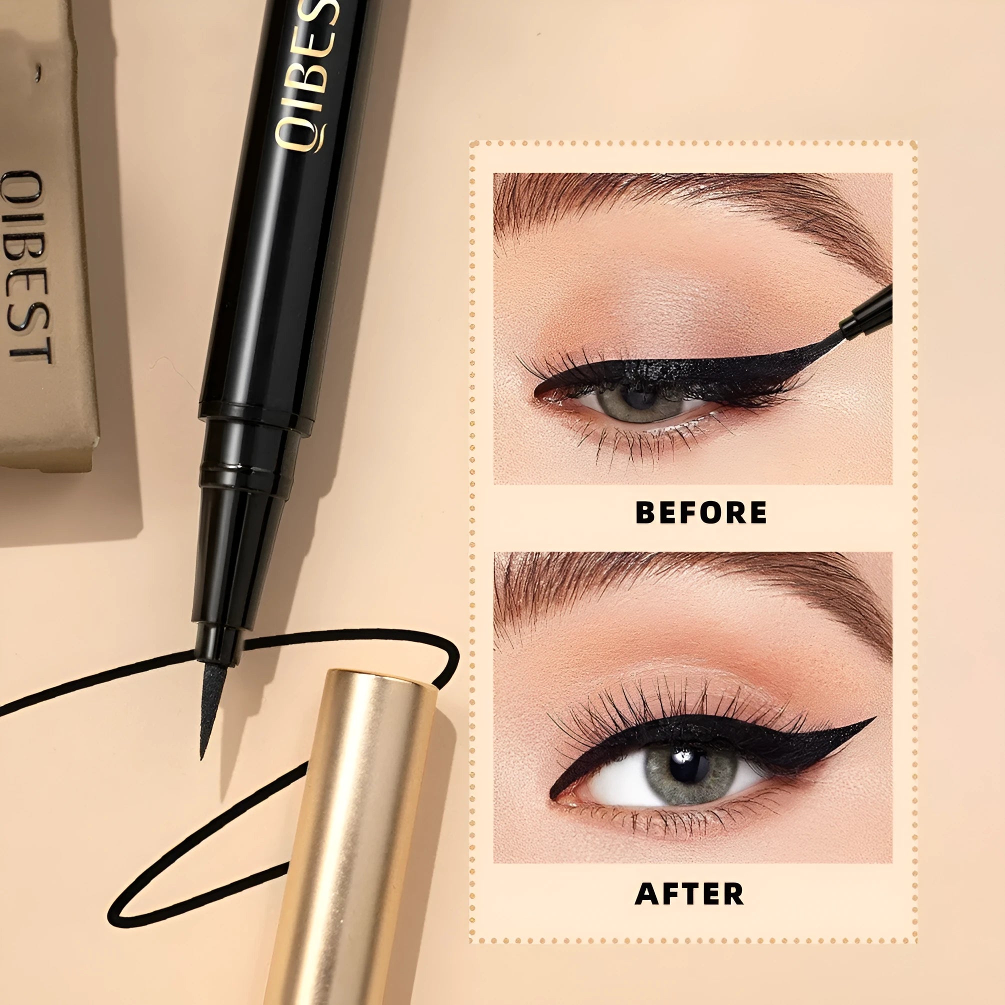 Black liquid eyeliner pen with quick-drying smudge-resistant formula, model Q2407