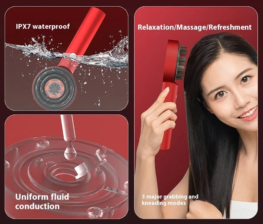 Household red and blue light massage hair comb in black or red colour with Type-C charging port