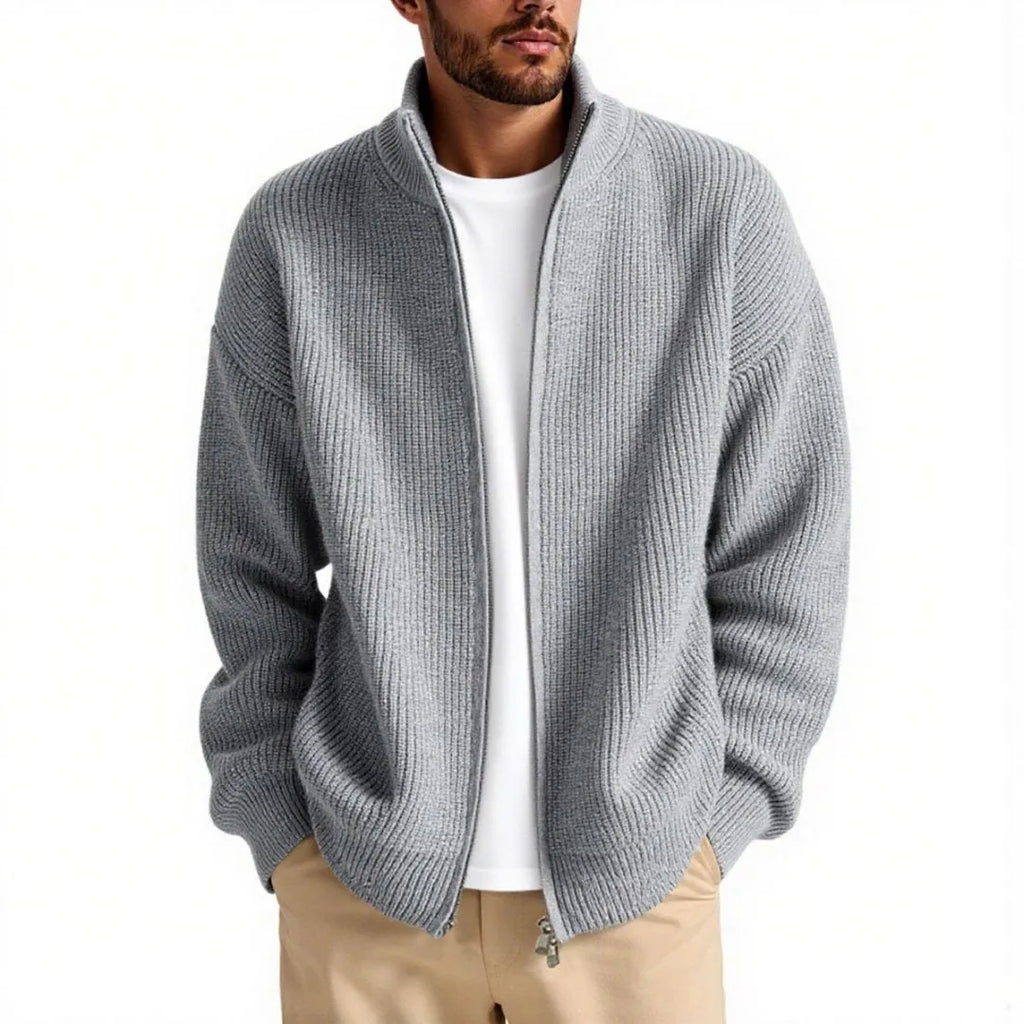 Men's loose fit cardigan sweater in chemical fiber blend available in multiple colours