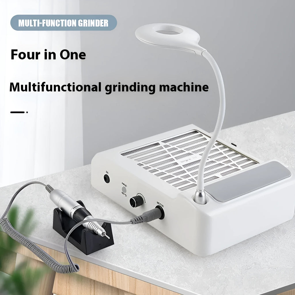 White four-in-one nail grinder polishing machine with vacuum function and international voltage options
