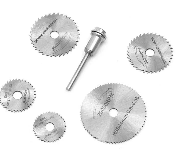 6 piece set of circular saw blades with mandrel for woodworking