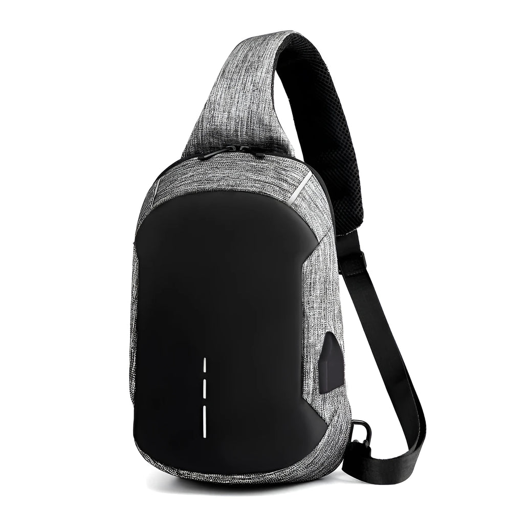 Oxford cloth waterproof chest bag in dark blue with zipper opening and adjustable strap