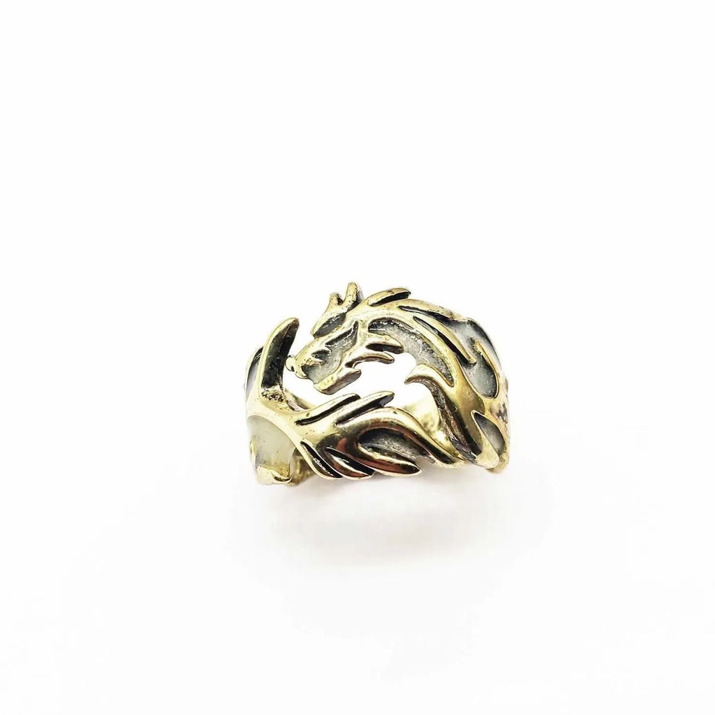 Adjustable metal ring with Chinese dragon pattern in electroplated silver blue and green colours