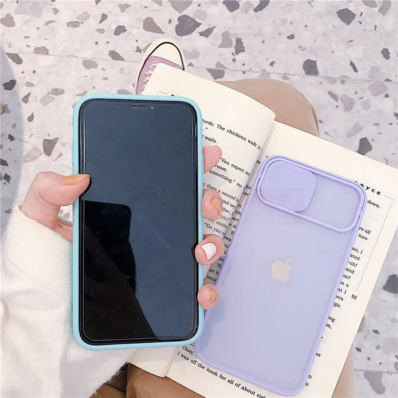Frosted frame silicone phone case with clear lens cover for iPhone in multiple colour options