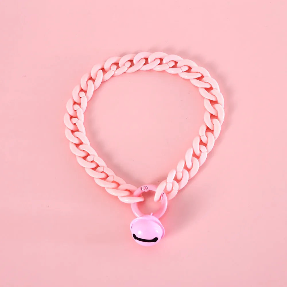 Macaron candy colour plastic pet collar in chain blue, pink, and mixed colours with adjustable S and M sizes