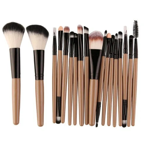18-piece makeup brush set with fan-shaped cosmetic tools for professional application