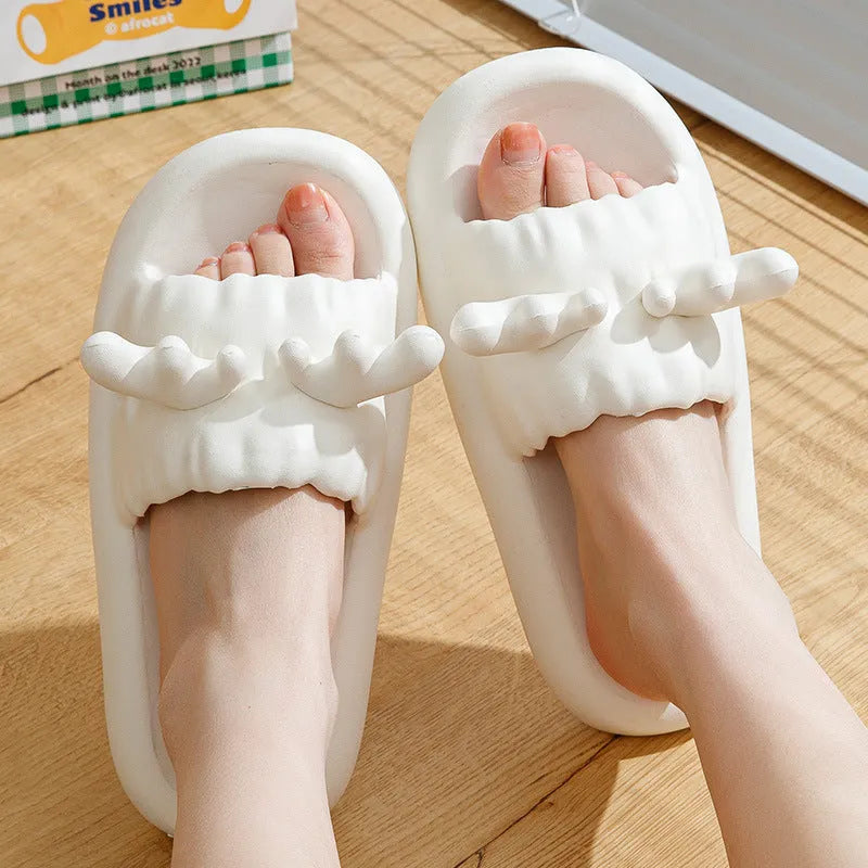 Deer horn design women's EVA house slippers in white, light yellow, green and dark gray colours