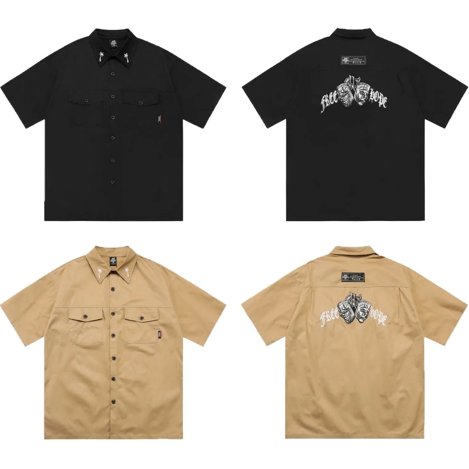 Men's black cotton blend loose fit pocket shirt with half sleeves and embroidered details