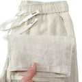 Pure linen hemp blend Chinese-style straight leg trousers with elastic drawstring waist in multiple colours.