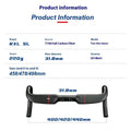 Carbon fibre road bicycle handlebar showing black double line finish and 420mm width measurement