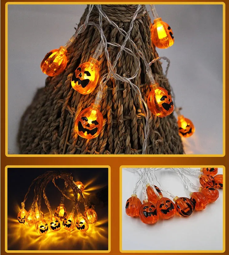 Halloween LED string lights with pumpkin, ghost, bat and spider pendants on 1.2m waterproof string