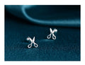 S999 pure silver screw-style ear nails with miniature scissors detailing for women