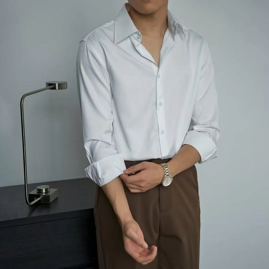 Men's black long sleeve loose fit cardigan shirt in Korean style with Japanese retro design details