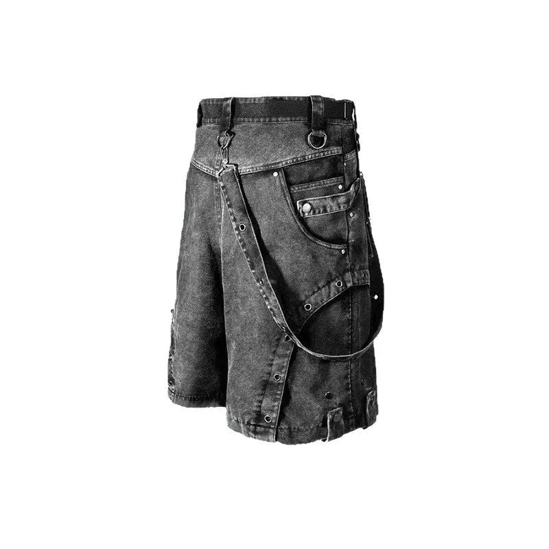 Retro style loose fit high waist denim shorts in knitted cotton fabric