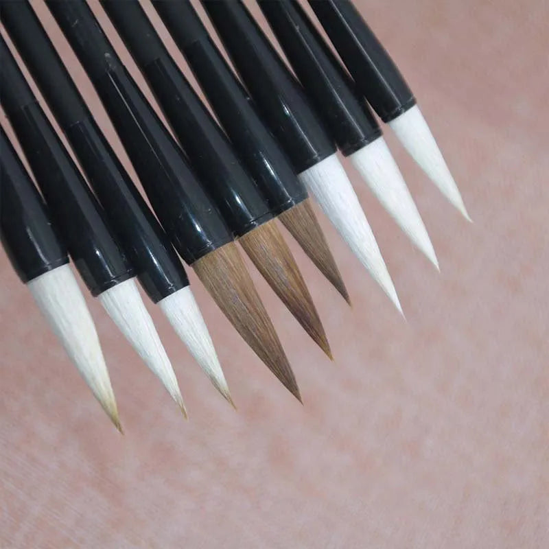 Traditional Chinese student calligraphy brush with Jianhao nib and steel barrel, 23cm length
