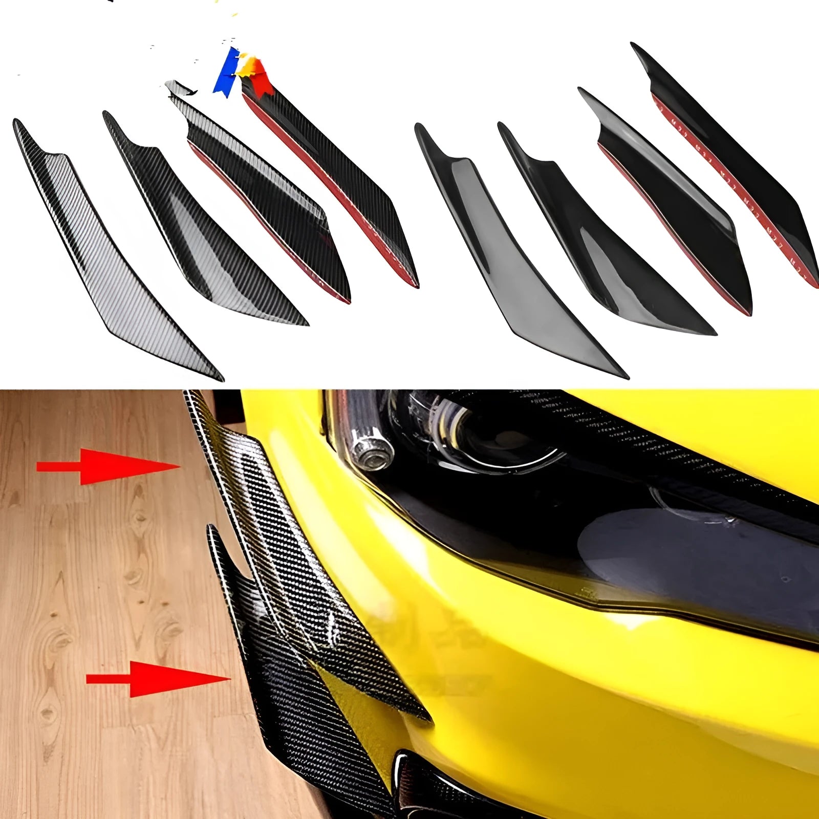 ABS automotive bumper blade air knife spoiler in carbon fibre finish - four-piece set