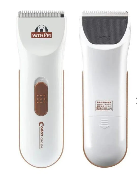 White pet hair clipper with ceramic blade for dog and cat grooming using AA batteries