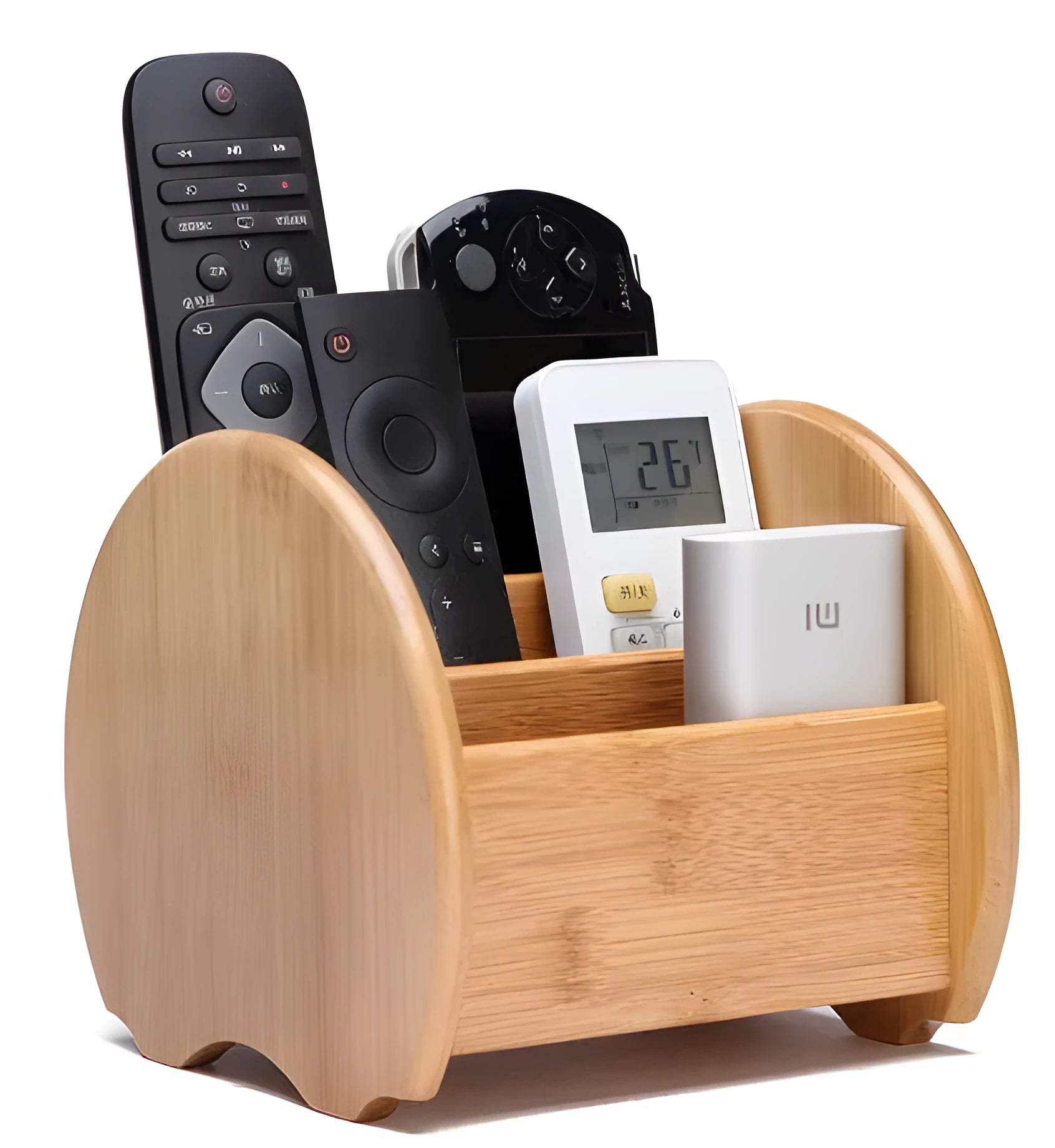 Bamboo desktop storage box with smooth surface, clear grain, and rounded corners