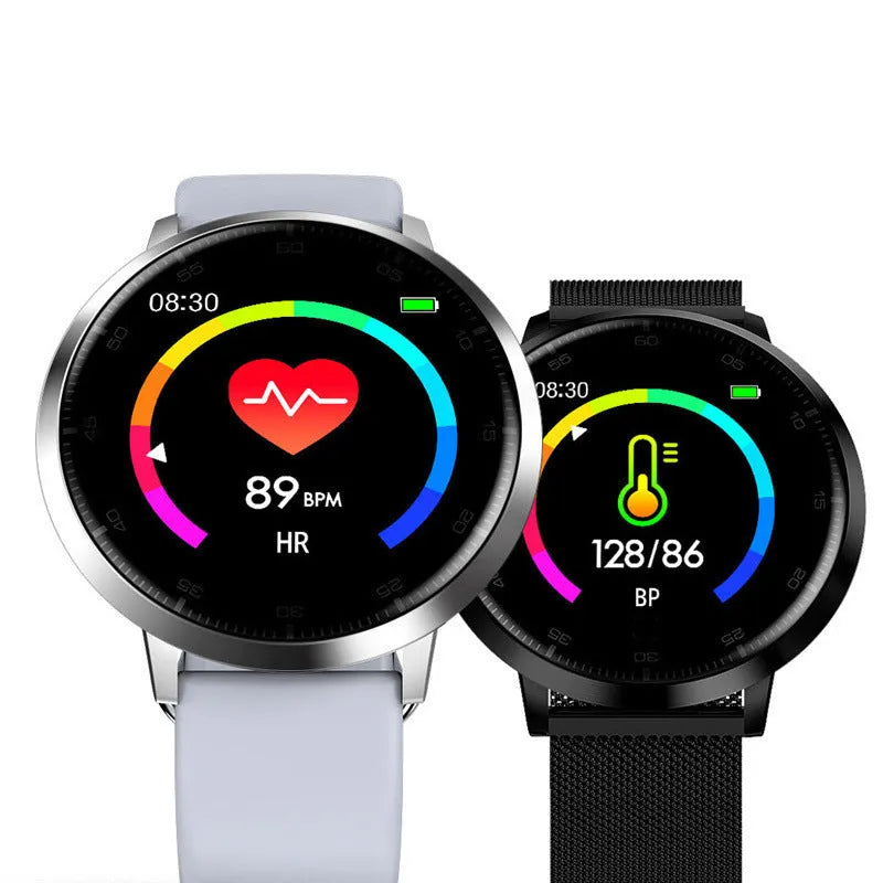 Ultra-thin waterproof smart health bracelet with 1.3-inch touchscreen display in black, golden, or silver
