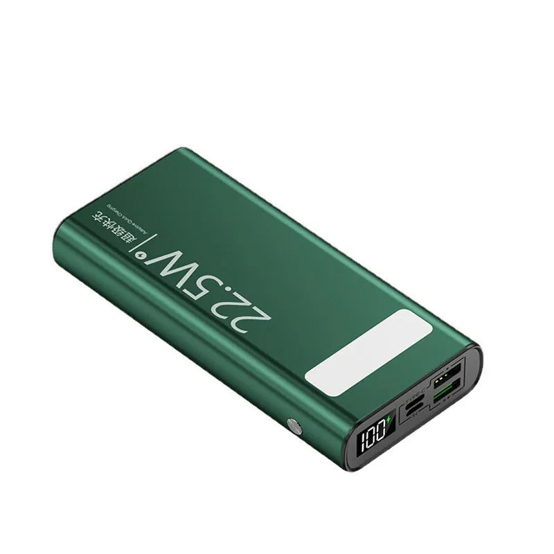 Alloy portable power bank with LCD display showing battery percentage and LED torch