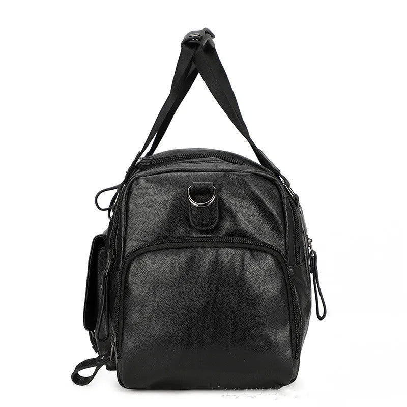 Large black travel shoe bag with water-resistant PU fabric measuring 52cm wide