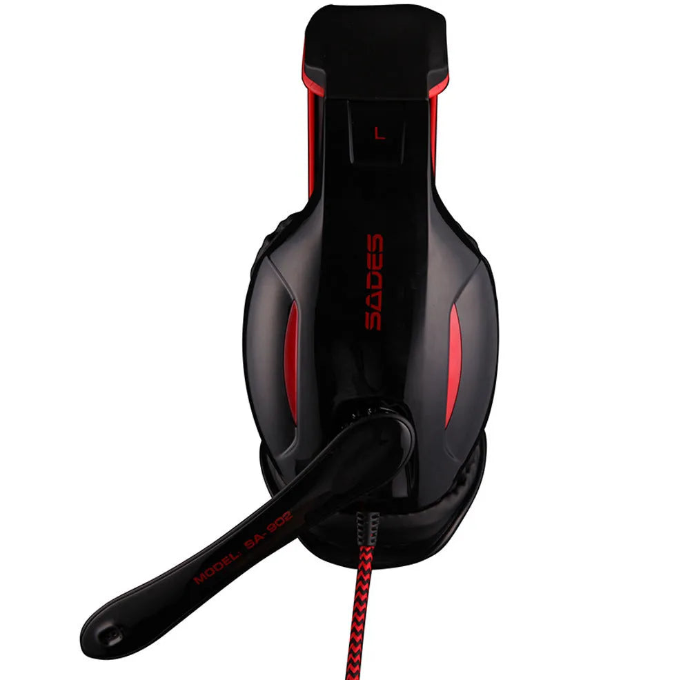 Black SADES SA902 USB gaming headset with over-ear design and built-in microphone