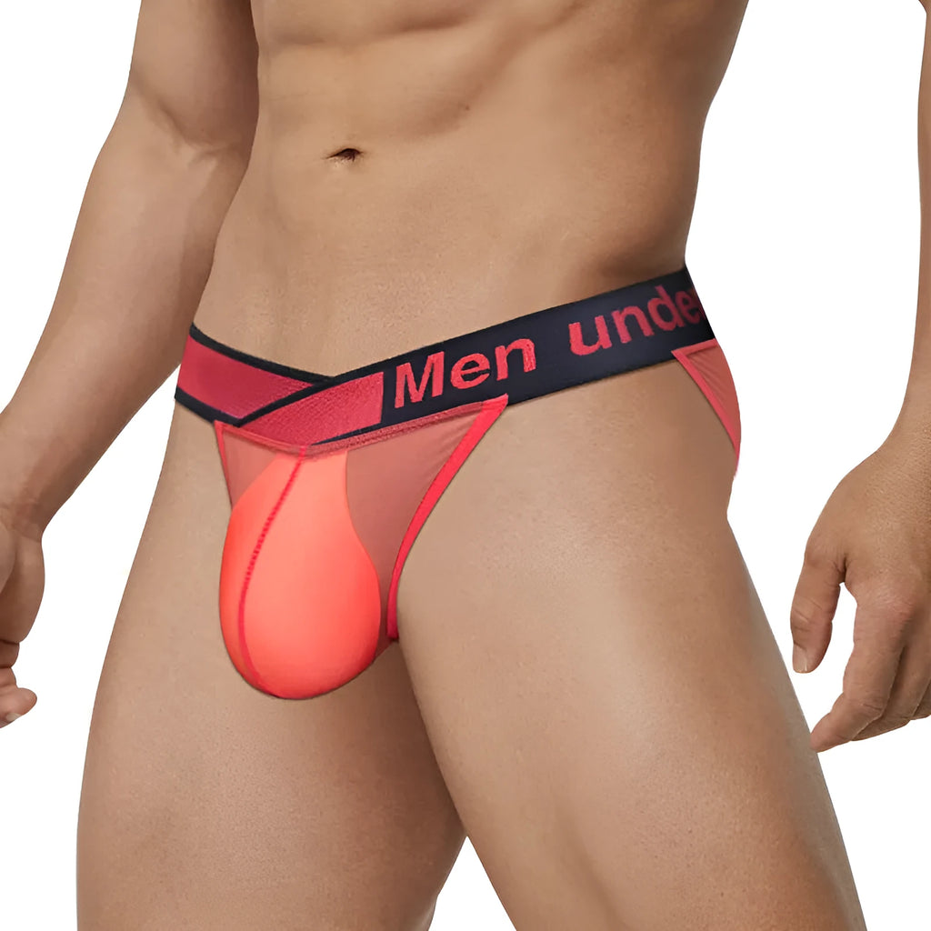 Men's transparent ice silk breathable briefs with large V gradient high fork design in black colour