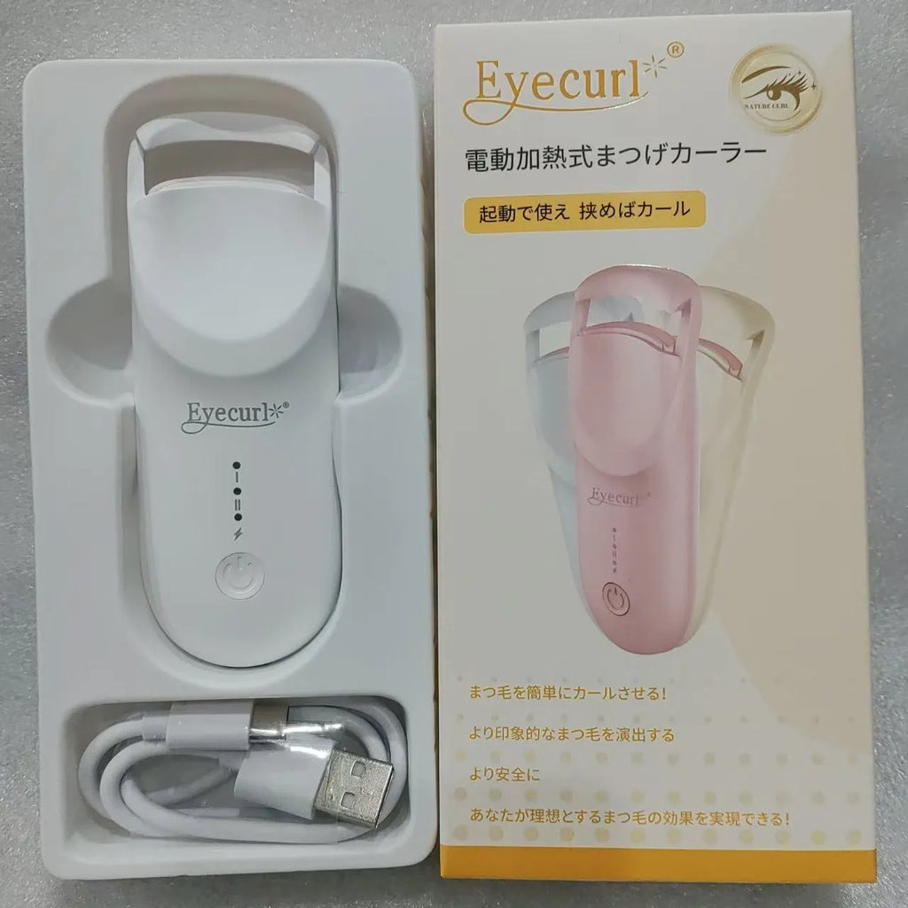 Electric heating eyelash curler with USB cable in cream white, maca pink or vanilla apricot colour options