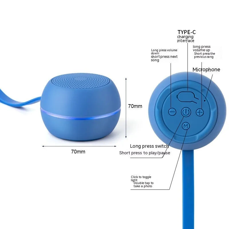 Mini Bluetooth speaker in red with waterproof and drop-resistant plastic body and voice prompt function
