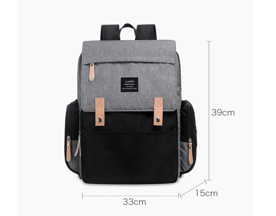 LAND Mommy large capacity diaper backpack with changing mat in oxford cloth