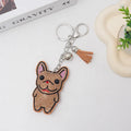 French dog cartoon rhinestone keychain with alloy tassel pendant measuring 5-7cm