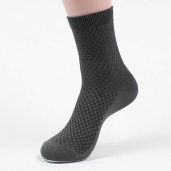 Men's bamboo fibre business socks with small square pattern in five colour options