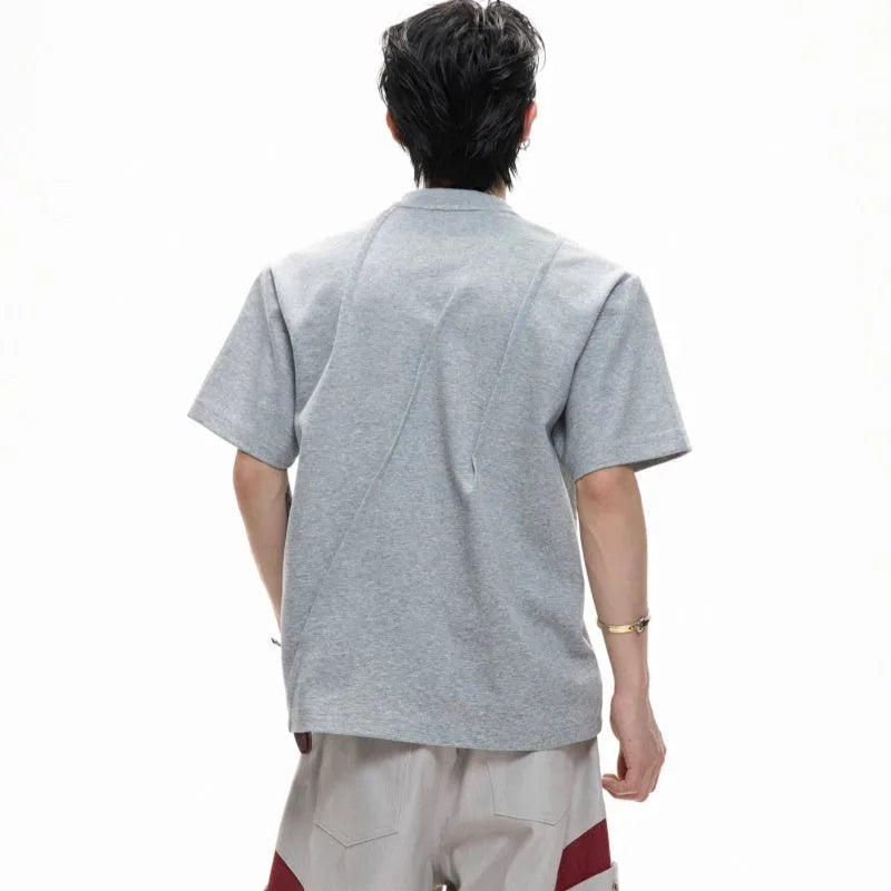 Men's pleated cotton t-shirt in loose fit with round neck in solid colour options