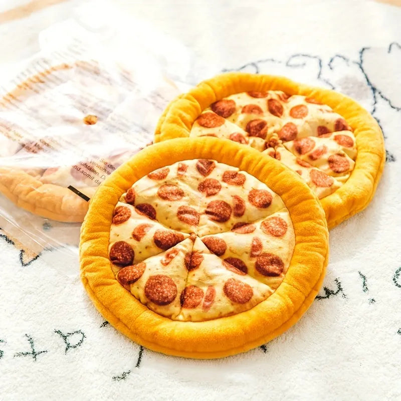 Yellow pizza slice teddy dog chewing toy with squeaker for medium-sized dogs