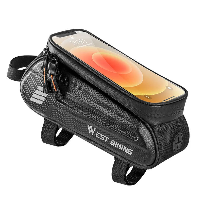 Bicycle Upper Tube Hard Shell Front Beam Bag Black 7 Inch EVA Polyester Storage Pann 1.5L Capacity Padded Bike Frame Bag for Accessories Quick Mount Cycling Organiser Padded Shell Protection