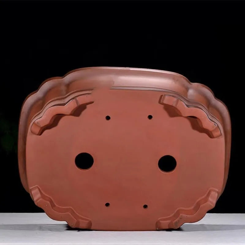 Large antique-finished Chinese purple clay flowerpot measuring 71cm long