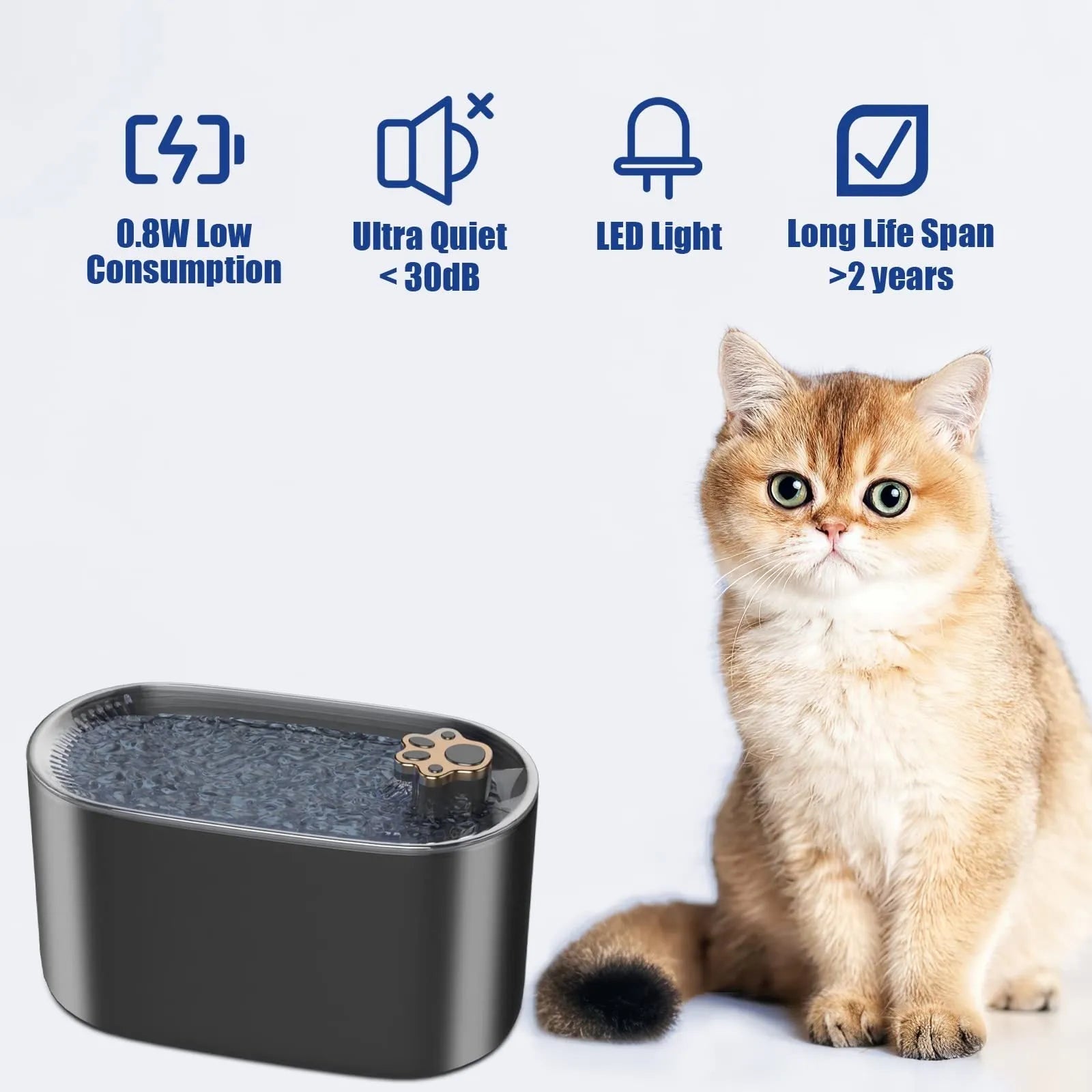 Berlin blue 3L pet water fountain with LED indicator and triple filtration system