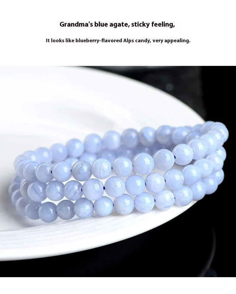 Blue agate bracelet with natural striped beads and scattered Ruyi charm elements