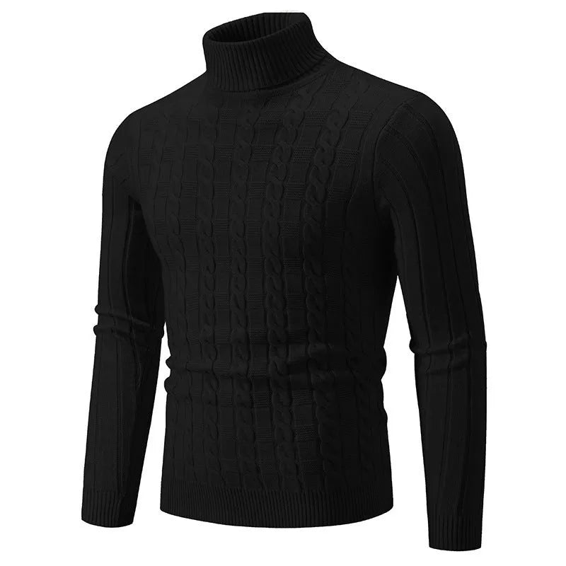 Men's slim twist turtleneck pullover sweater in chenille fabric showing colour options