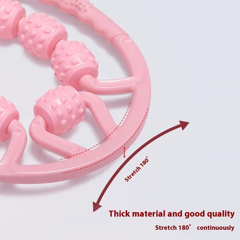 Leg massage roller with clip and 12 wheels in macaron pink colour