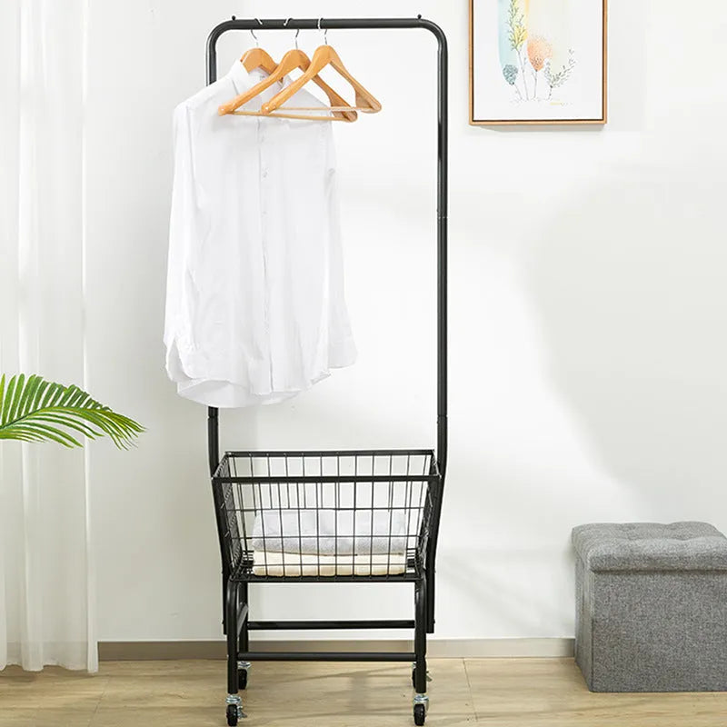 Iron single rod pulley storage car with clothes hanger in white or black colour